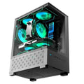Black micro ATX PC case with tempered-glass side and two ARGB 120mm fans