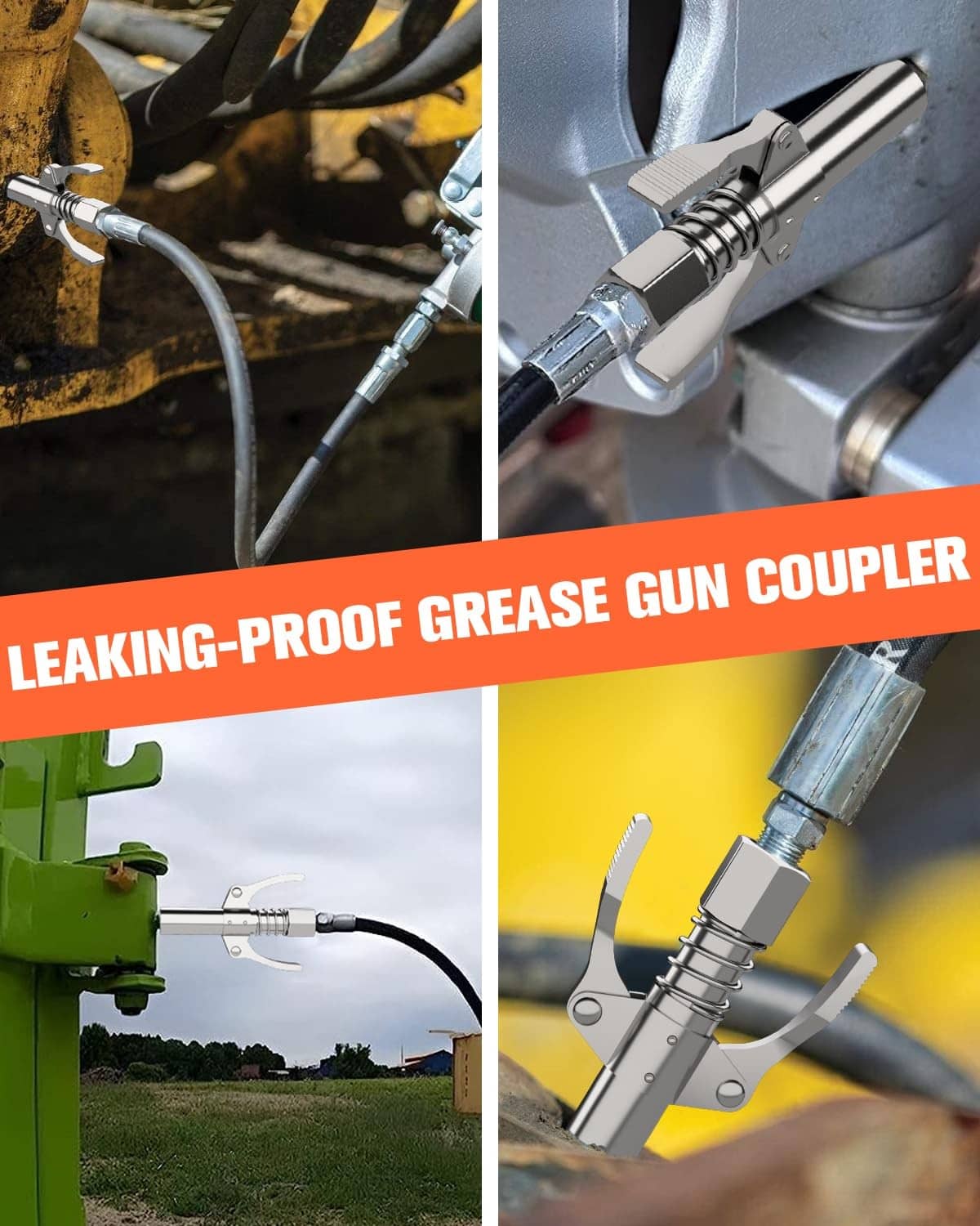 Silver grease gun coupler adapter with threaded fitting and locking lever
