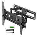 Black flat and curved TV wall mount bracket with rail arms and locking hardware