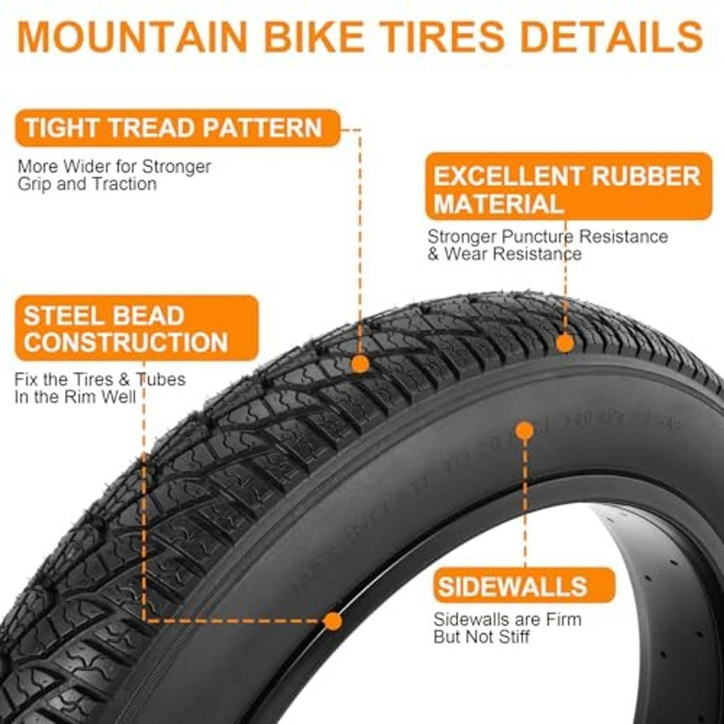 Black fat bike tire tread pattern detail with rugged, firm sidewall