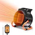 PTC greenhouse heater with orange heat glow and black VEVOR fan housing