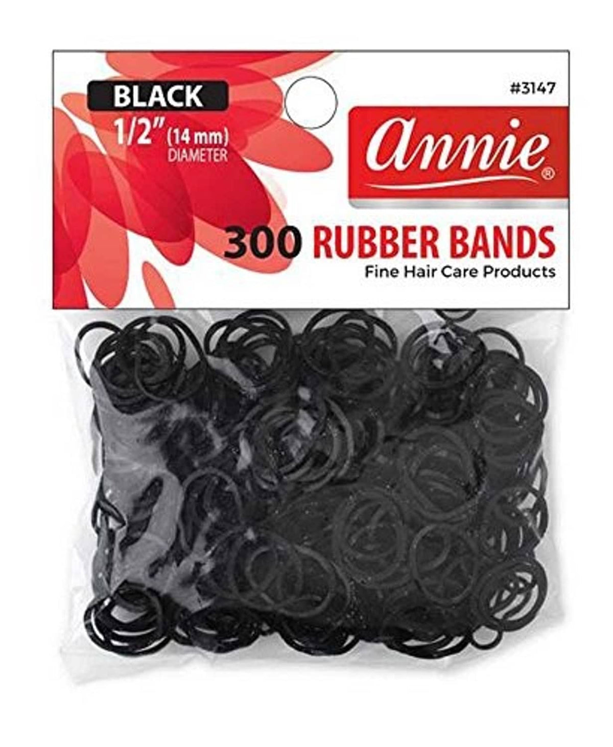 Small black hair rubber bands, 1/2 in, 300-count in clear pack
