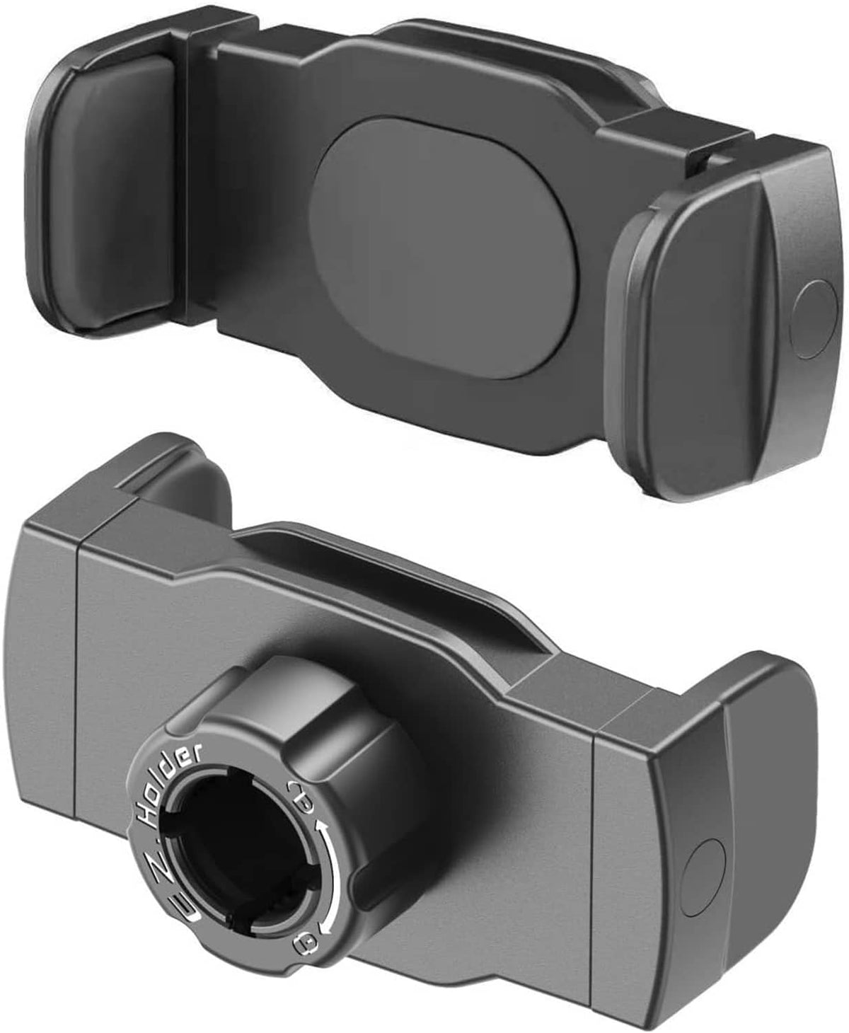 Phone holder mount clip with ball-joint socket, dark gray angled bracket