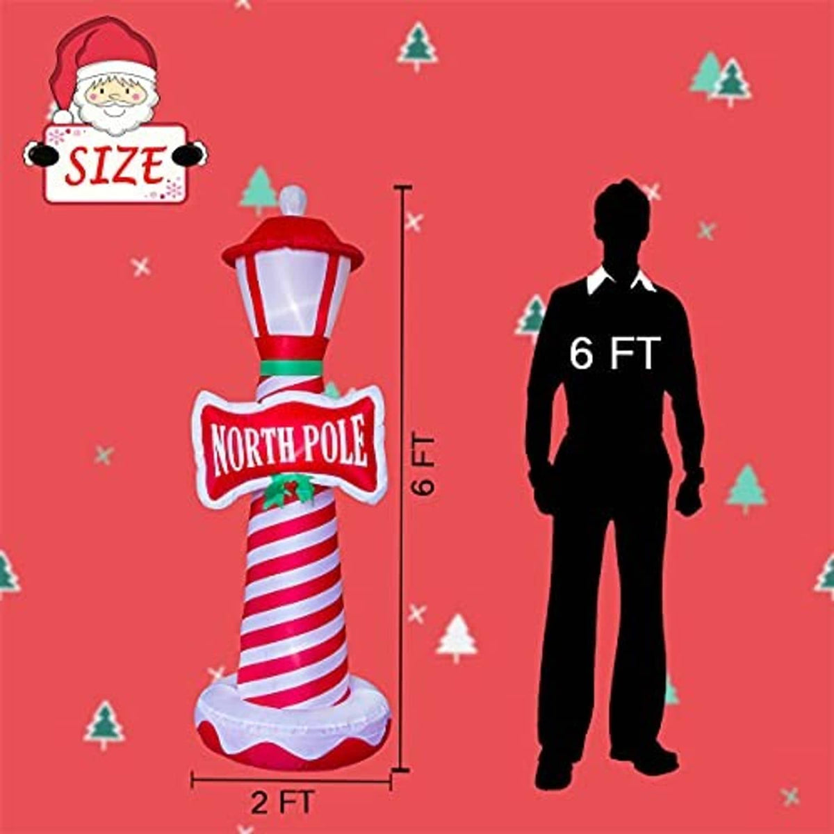 6 ft inflatable lighthouse size graphic with person silhouette and height measurement