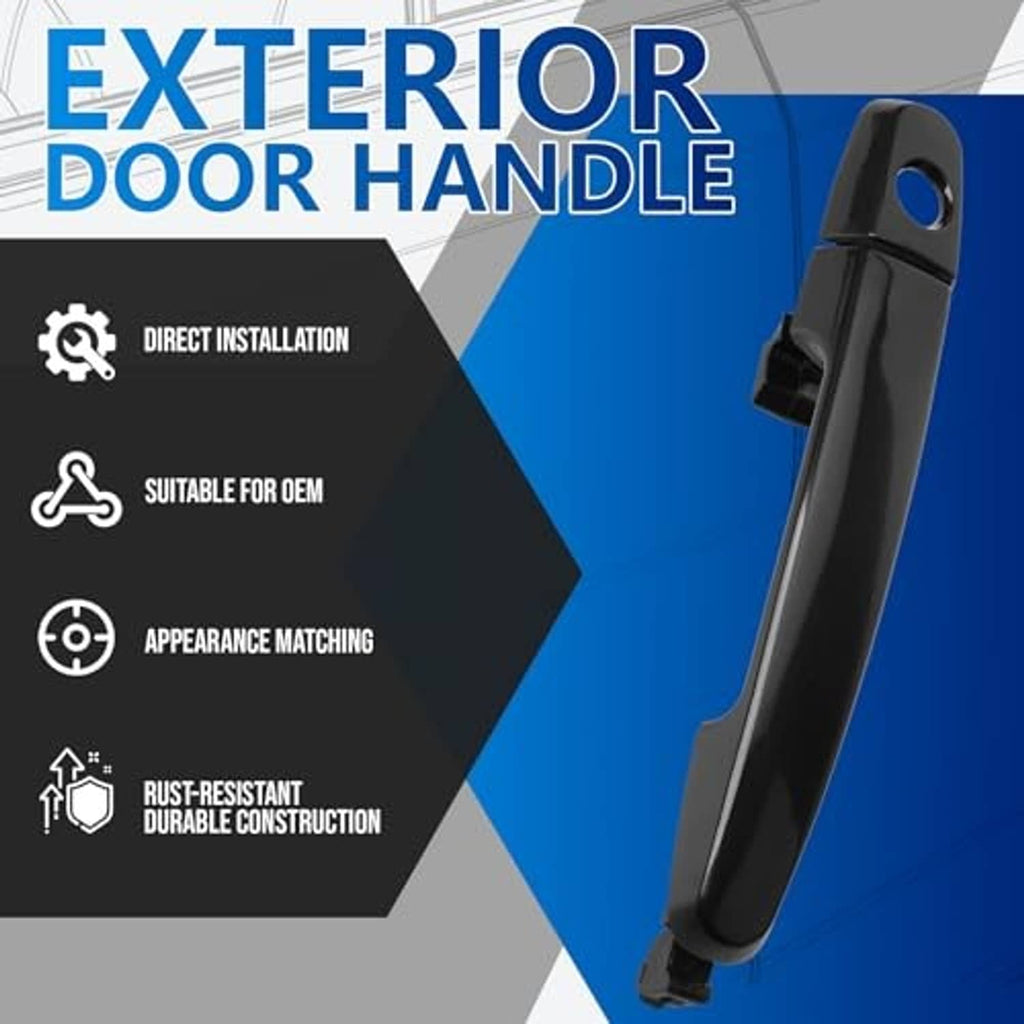 Black exterior door handle lever with circular hole and mounting tab