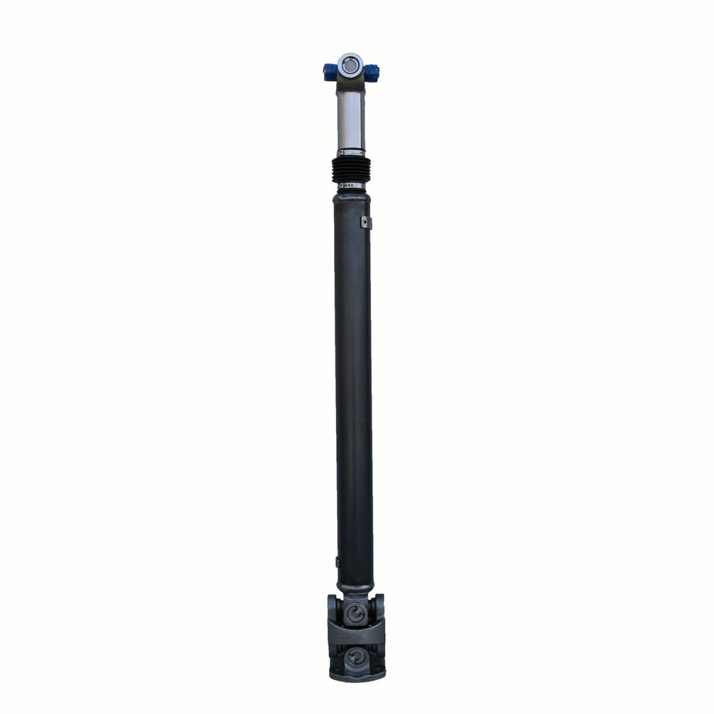Front drive shaft assembly standing view with blue hardware on the top end