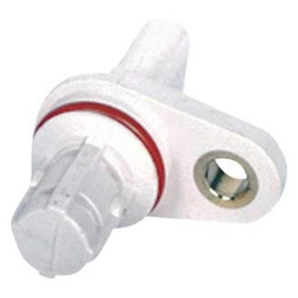Camshaft position sensor with white body, red band, and round mounting hole