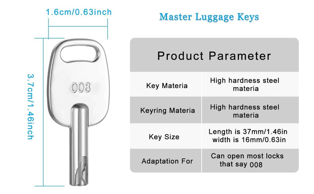 2-pack luggage master key set, silver 008 key with ridged grip