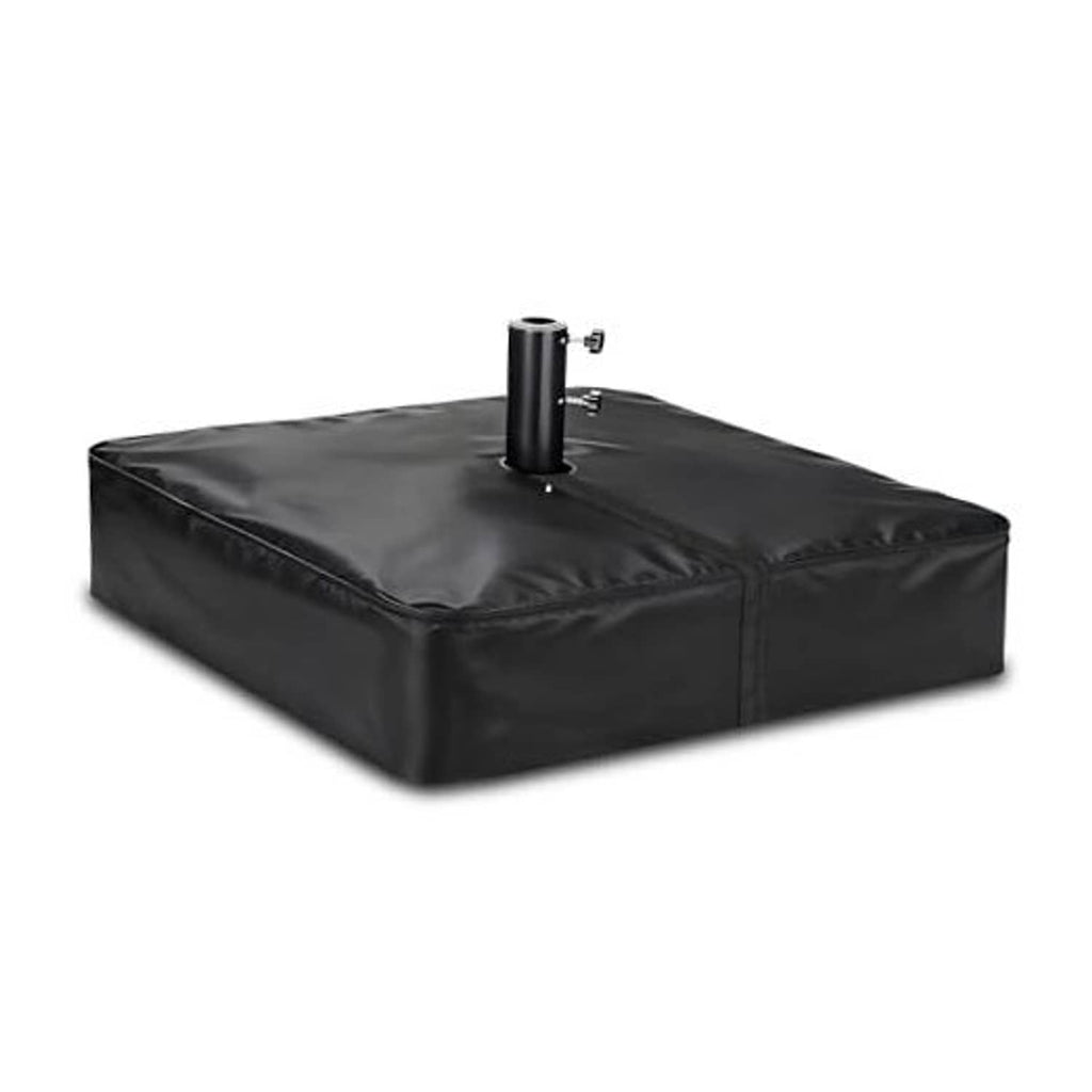 Black umbrella base cover with central pole opening and smooth padded fabric.