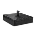 Black umbrella base cover with central pole opening and smooth padded fabric.