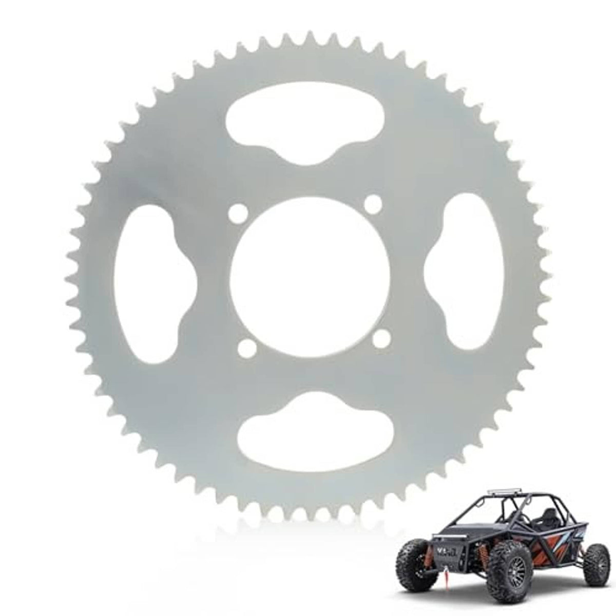 Steel mini sprocket gear with 4 mounting holes and evenly spaced outer teeth