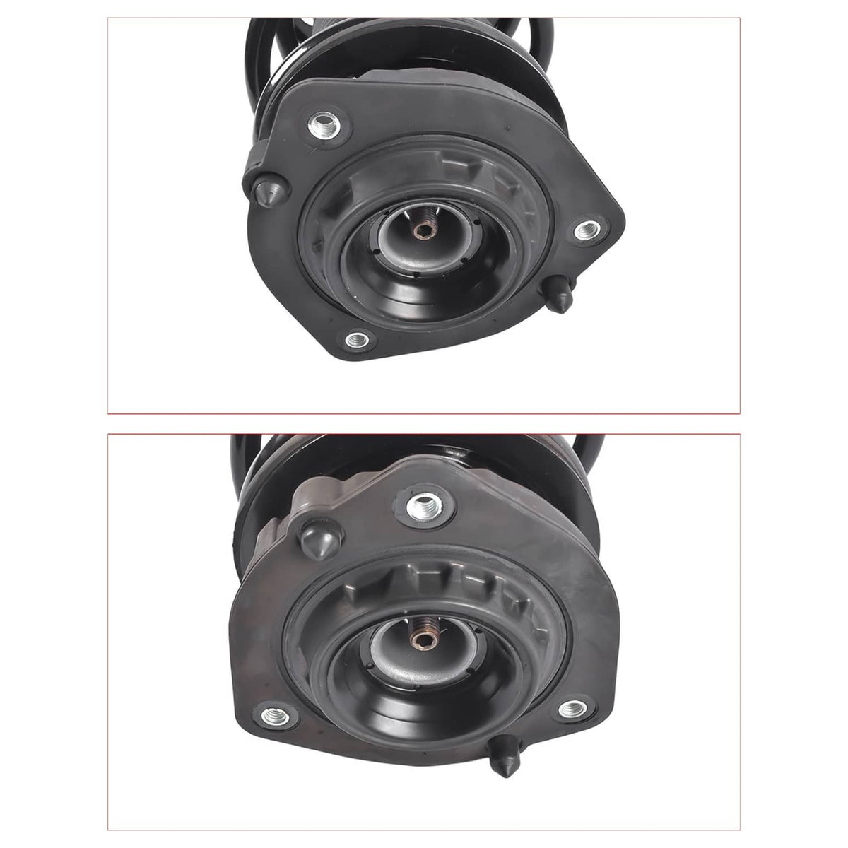 Black strut top mounts with circular spring perch and bolt holes