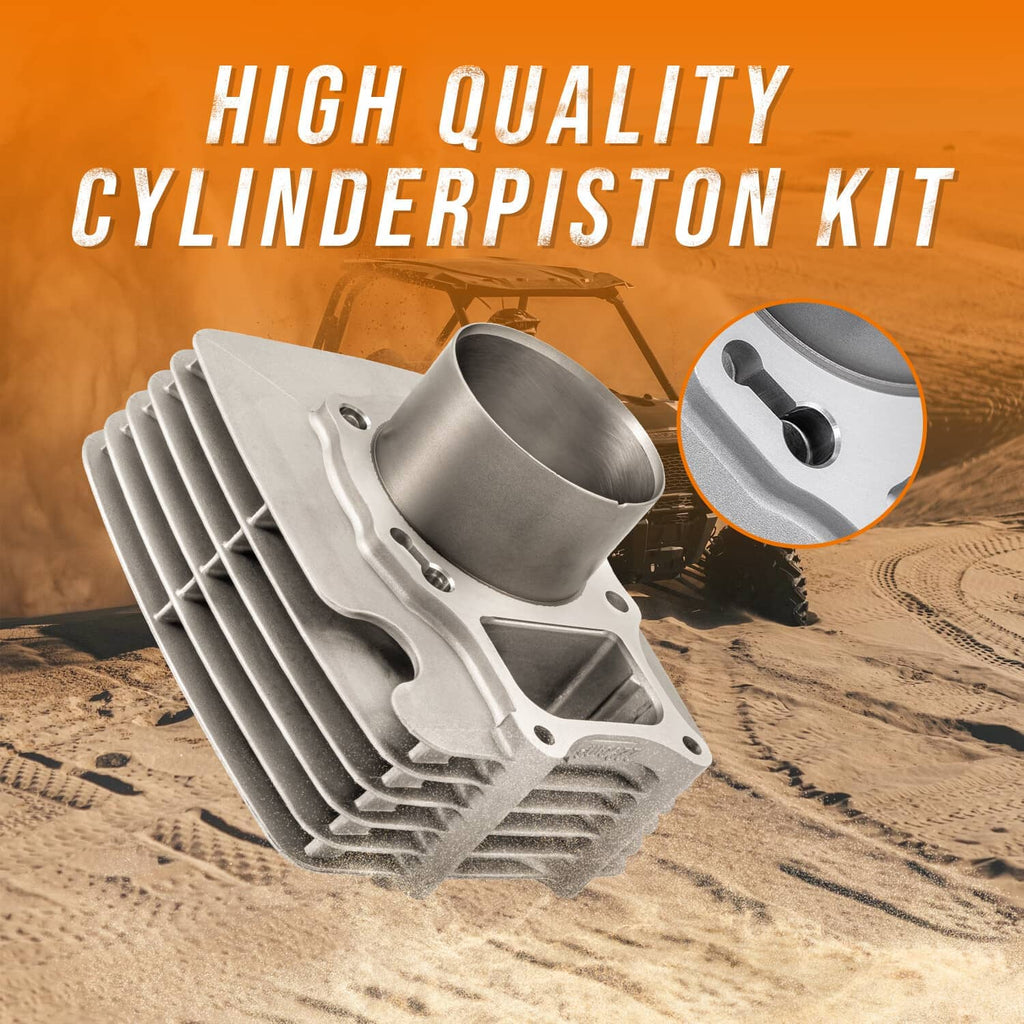 Aluminum cylinder kit with cylinder head and piston visible in close-up