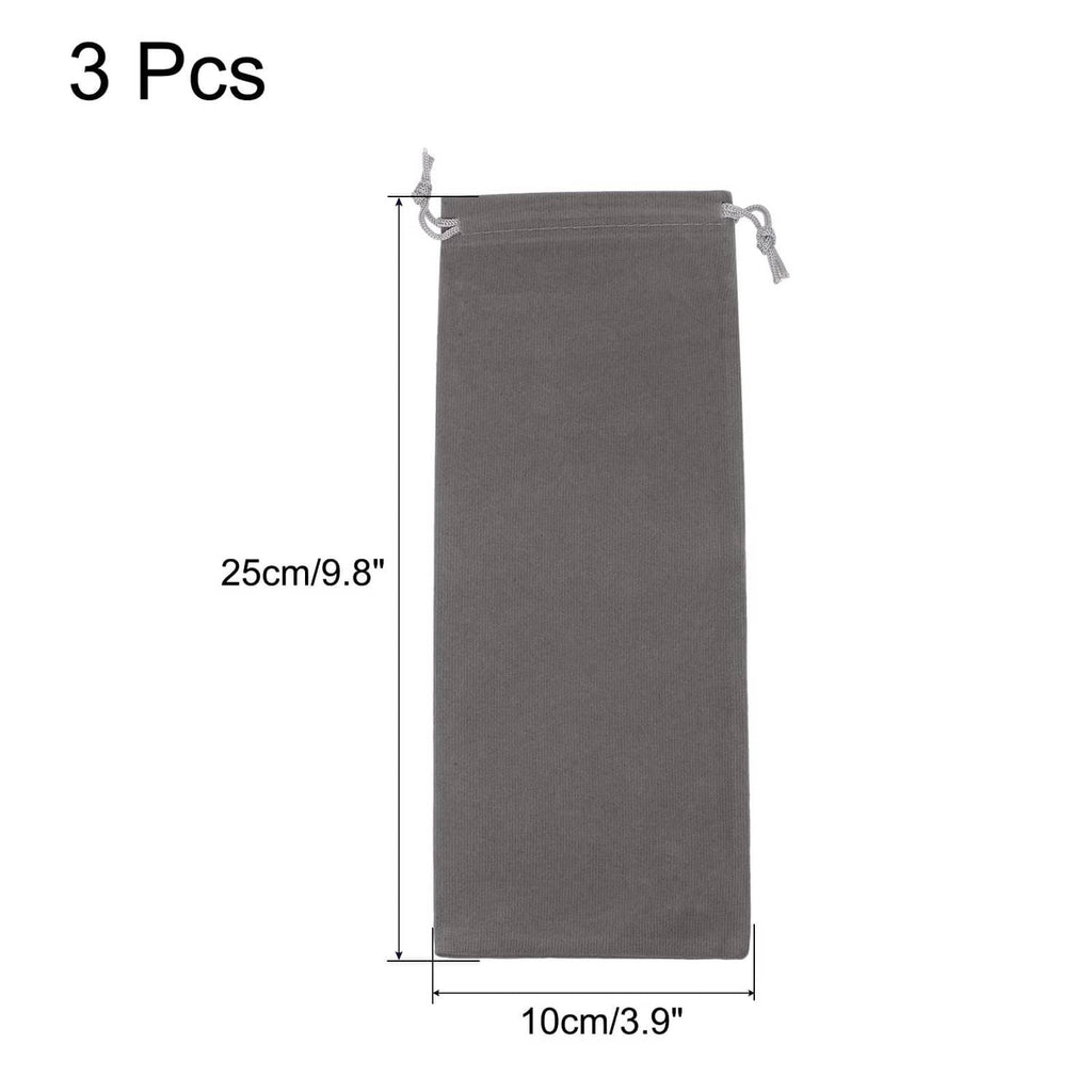Gray microfiber drawstring storage pouch, rectangular 25 x 10 cm size view