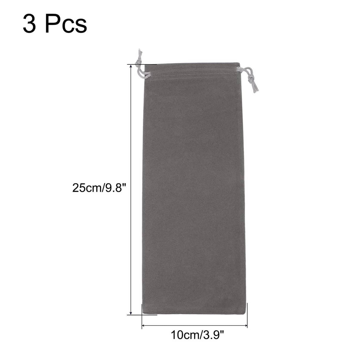 Gray microfiber drawstring storage pouch, rectangular 25 x 10 cm size view