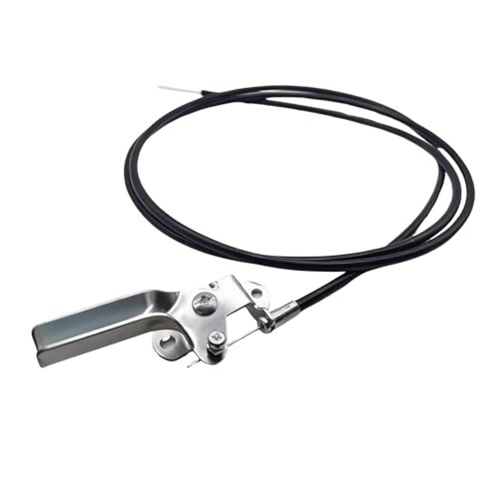 Throttle control cable replacement with black cable loop and silver metal handle lever.