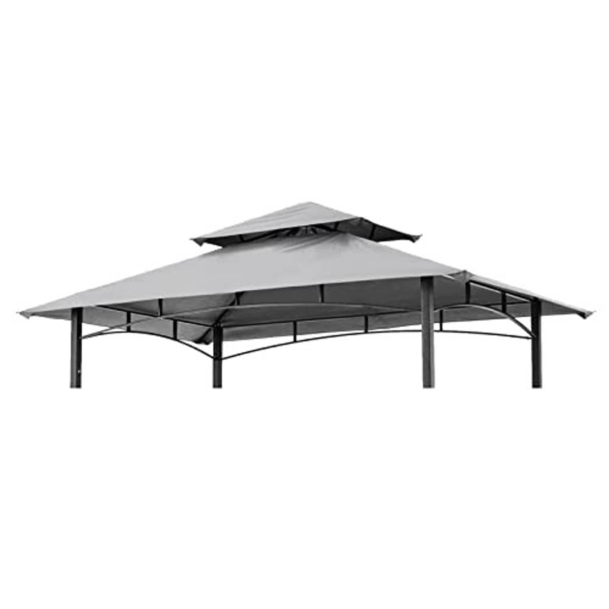 Gray replacement grill gazebo canopy roof with black metal frame supports and vent
