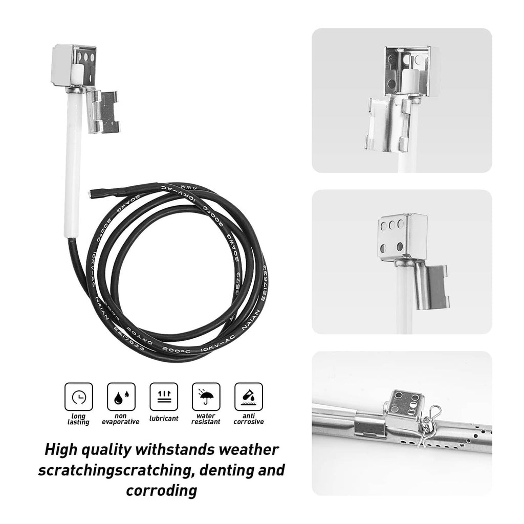 Grill burner igniter assembly with stainless hardware and black wiring