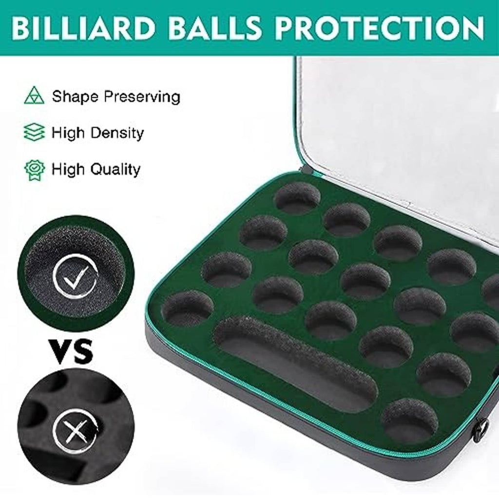 Padded billiard ball case insert with molded ball-cup foam and hinged lid