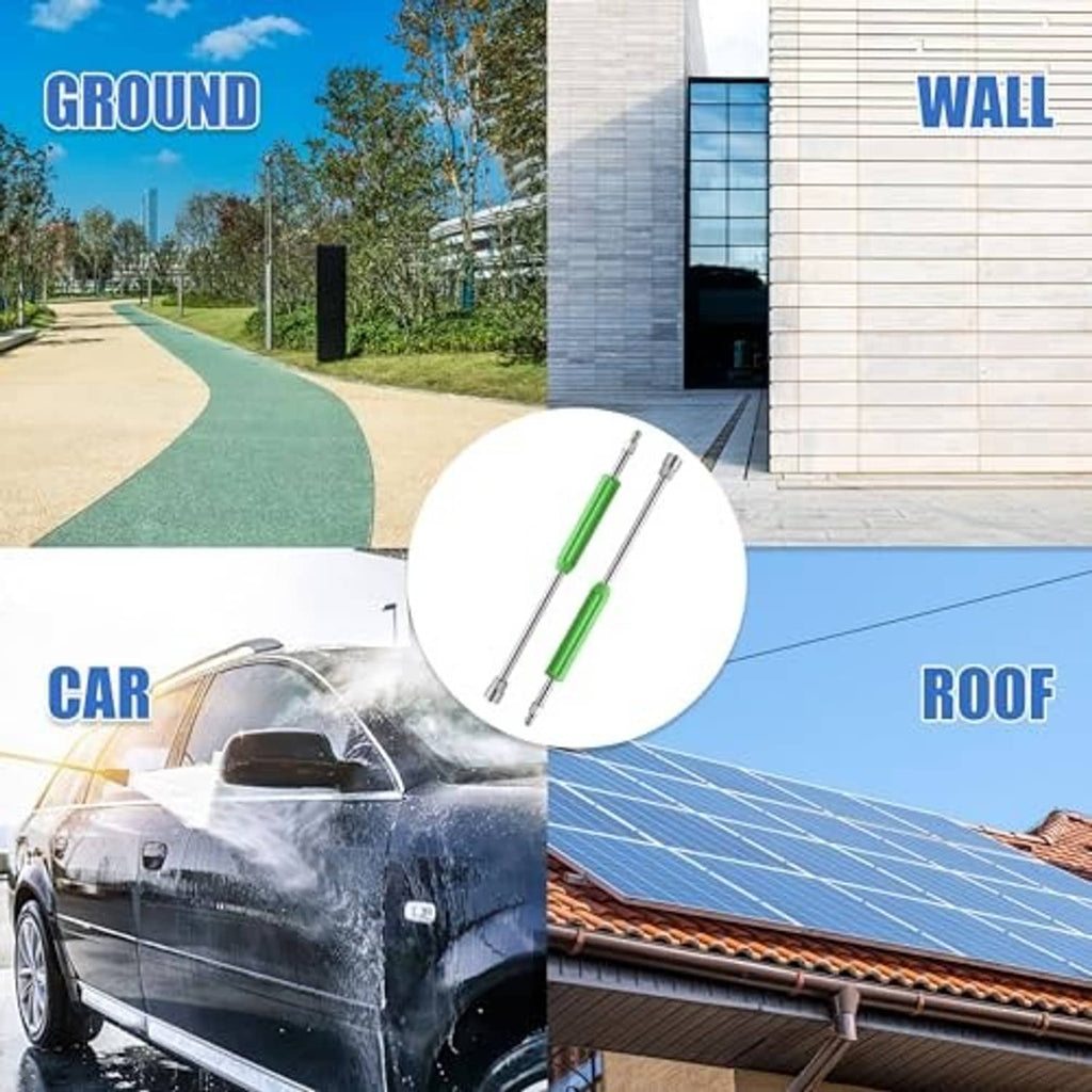 Green-and-stainless pressure washer extension wand shown for outdoor cleaning tasks