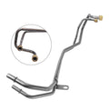 Diesel fuel return line assembly with curved metal tubing and two brass fittings
