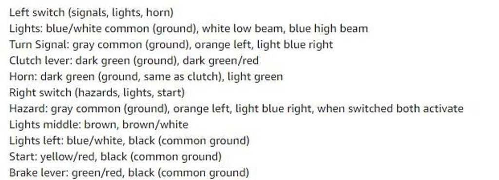 Switch light function list on chart background, showing signal and beam settings