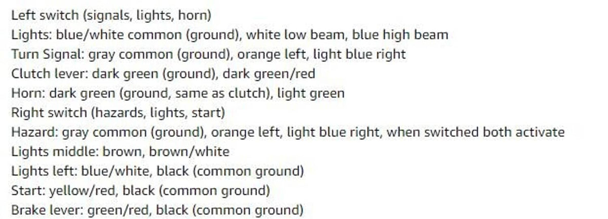 Switch light function list on chart background, showing signal and beam settings