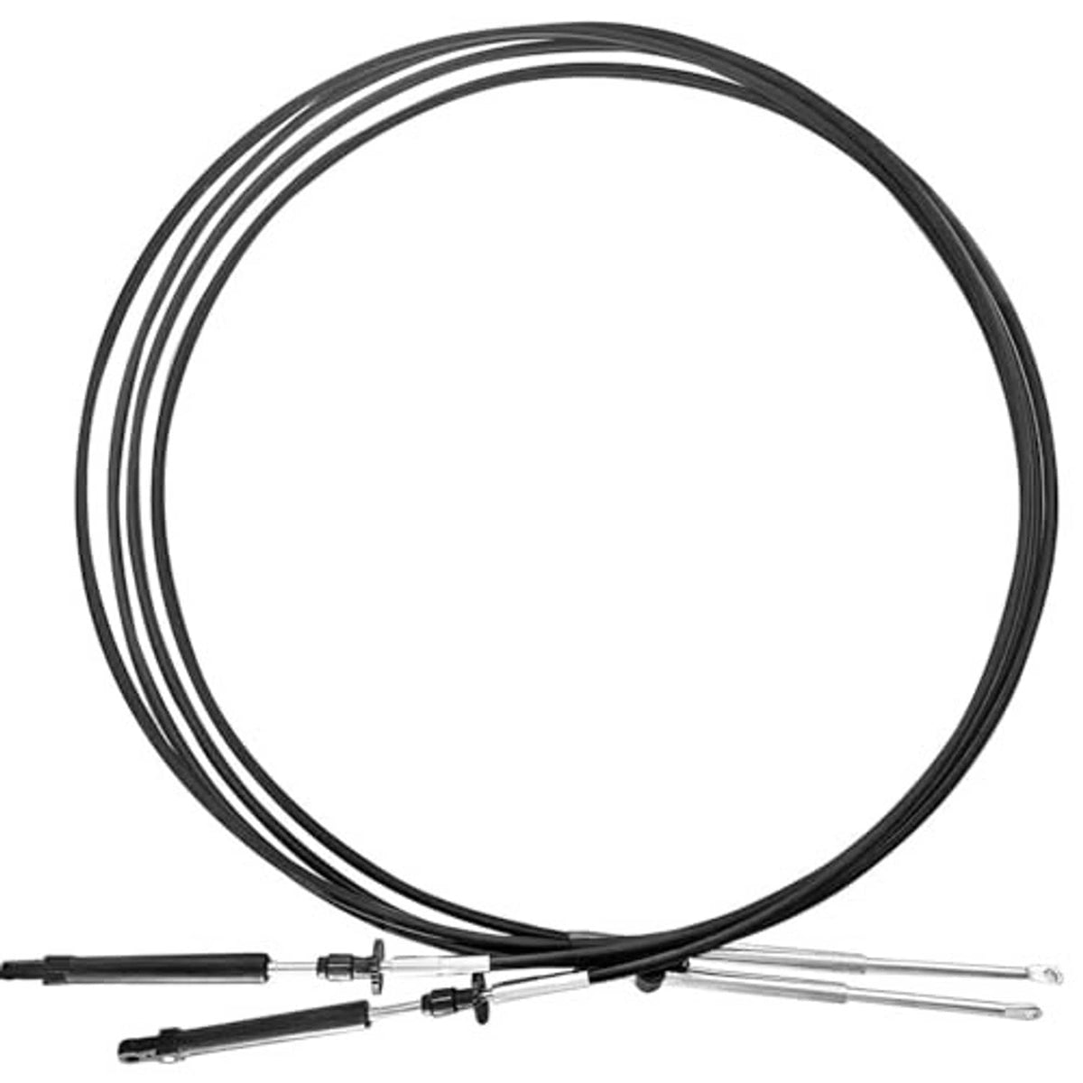Throttle and shift remote control cables set with black wire loop and chrome rods