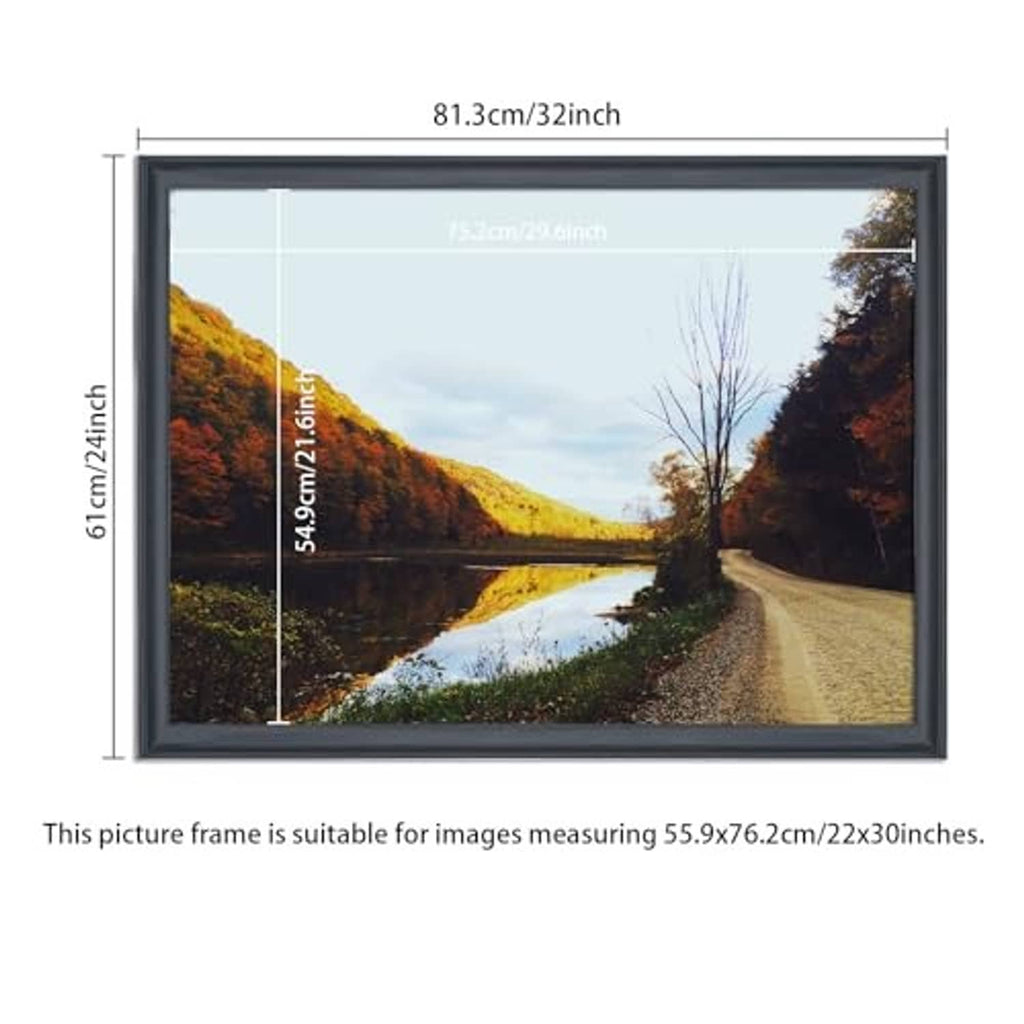 Black picture frame displaying a landscape photo, 22x30 inch format.