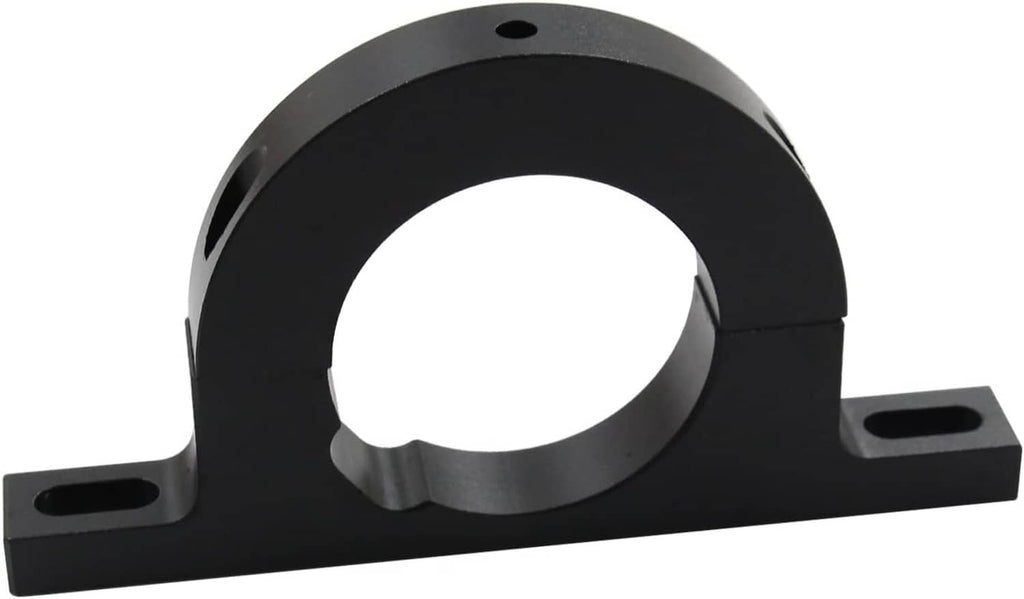 Black steering column support bracket with center circular opening and two base mounting tabs.
