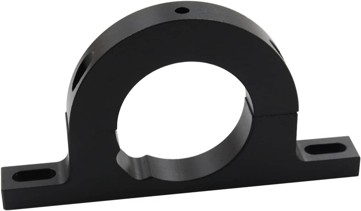 Black steering column support bracket with center circular opening and two base mounting tabs.