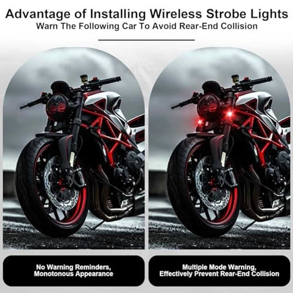 Motorcycle with red LED strobe lights flashing at the front