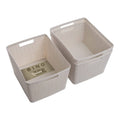 BINO woven plastic storage basket set of 2, large natural woven design with cutout handles