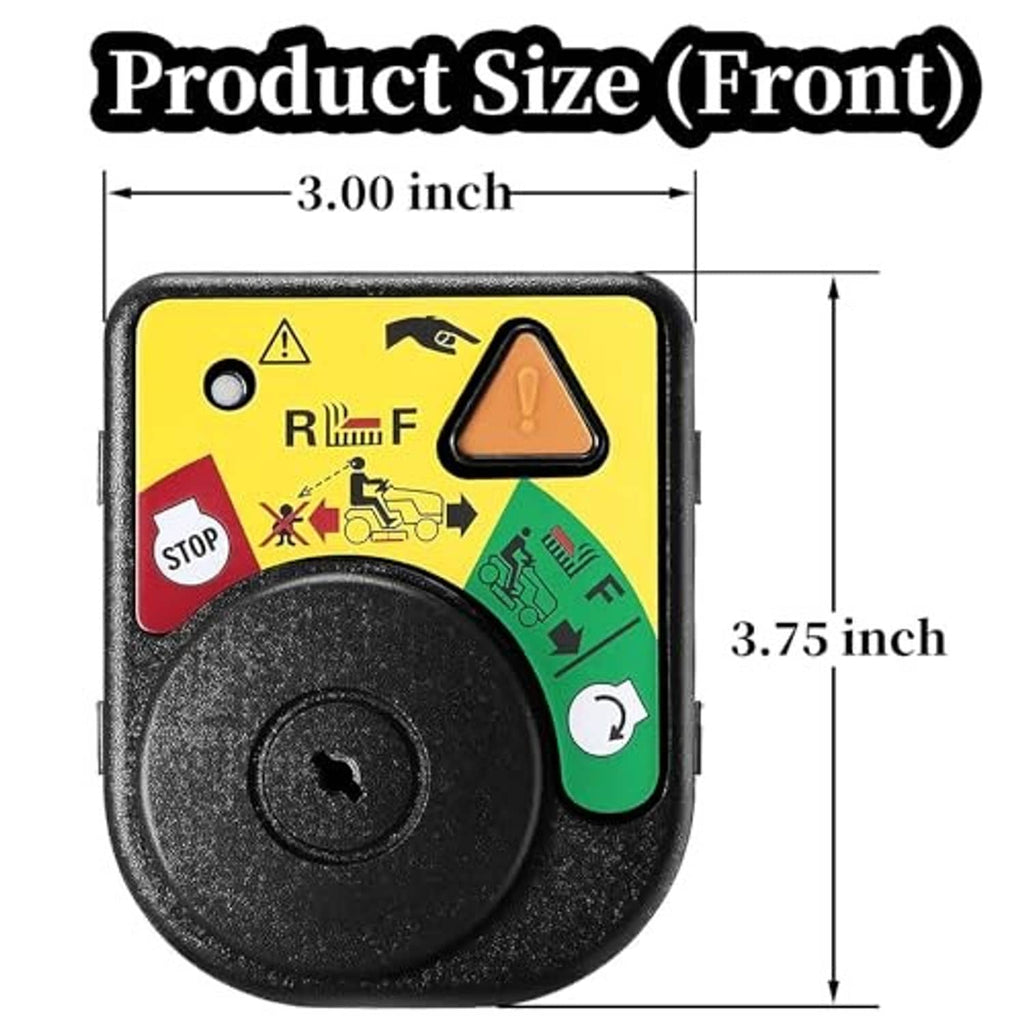 Ignition switch module front view with product size measurements in inches