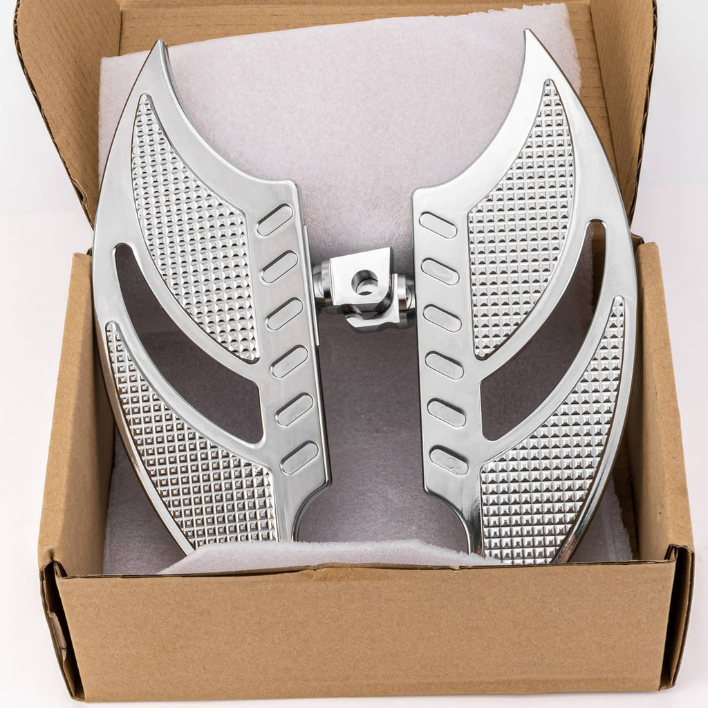 Silver motorcycle footboard floorboard set in box, textured diamond grip panels