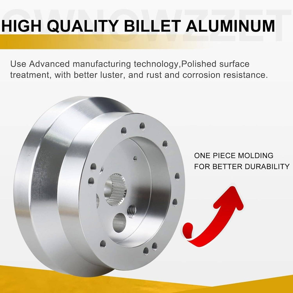 Polished billet aluminum steering wheel hub adapter with bolt mounting holes