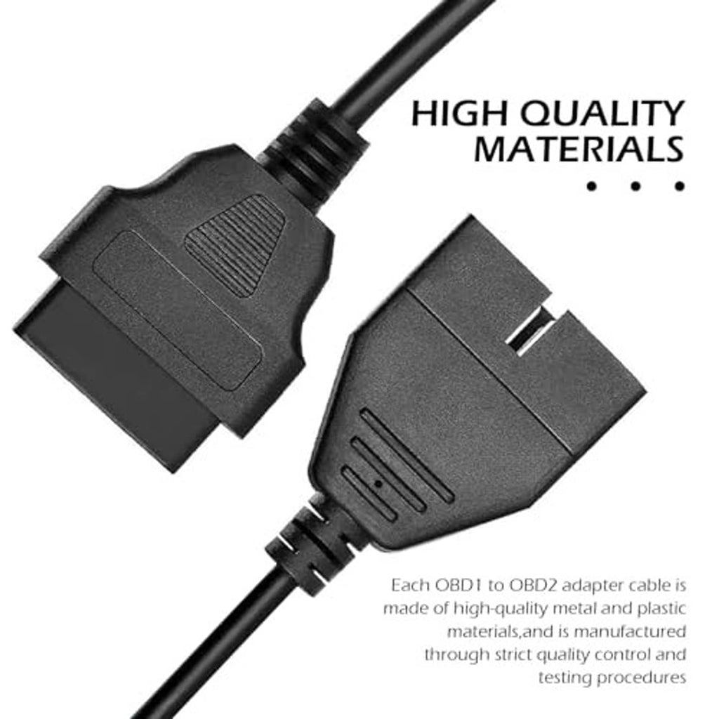 OBD adapter cable, black molded connectors and braided wire for 12-pin to 16-pin