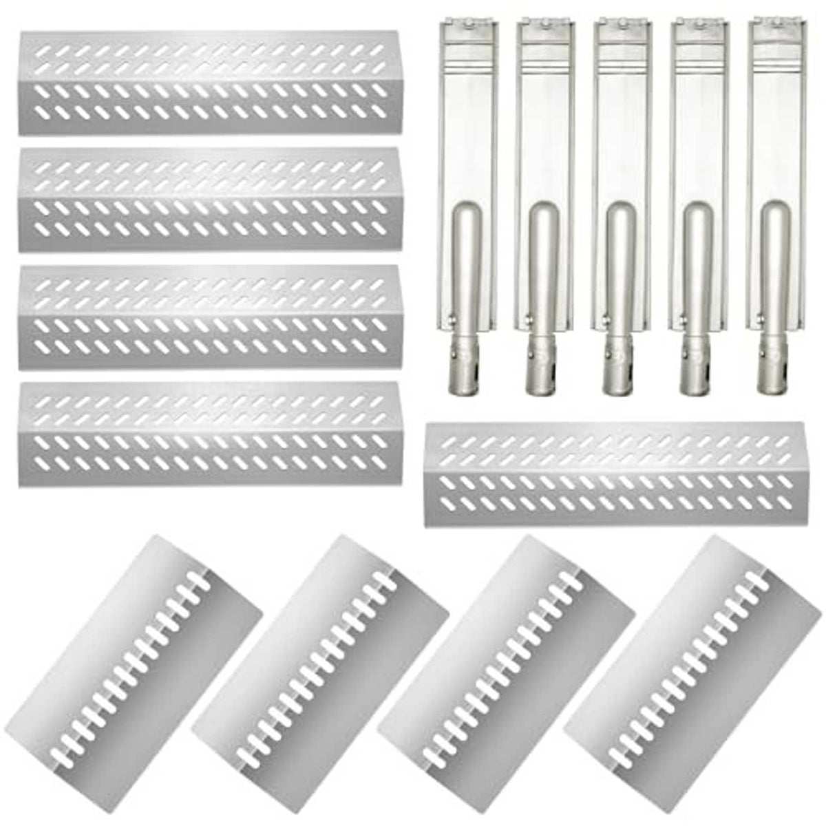 Stainless steel flame tamer bars with perforated plates, multi-piece grill insert set