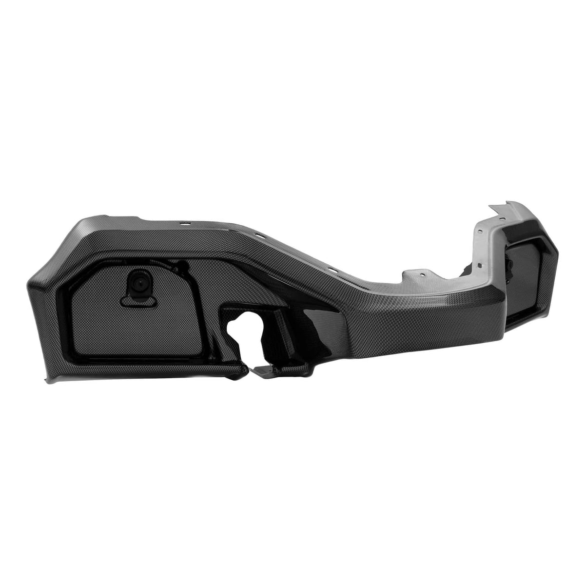 Carbon fiber-style dash cover with dark textured design, key area, and built-in compartment