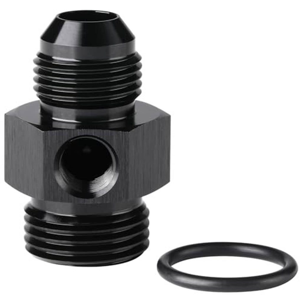 Black male AN adapter fitting with attached rubber O-ring