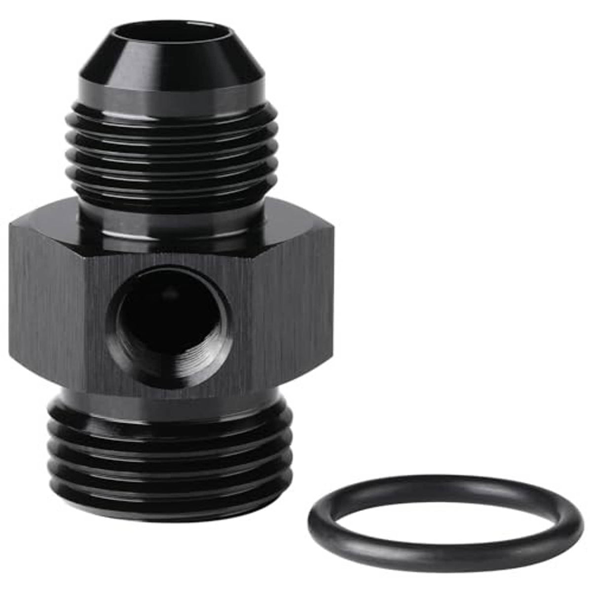 Black male AN adapter fitting with attached rubber O-ring