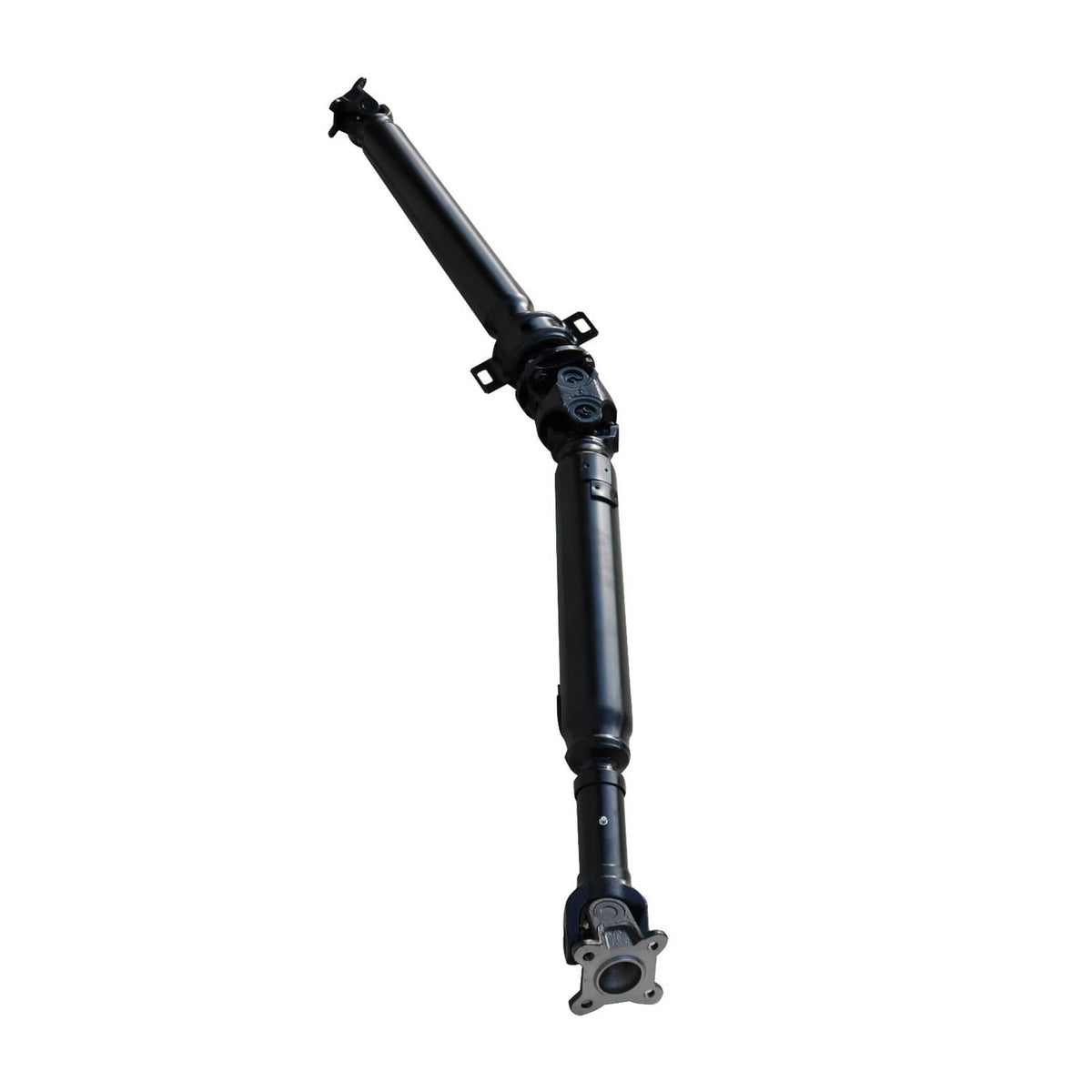 Rear driveshaft assembly with u-joint and mounting flange at the lower end