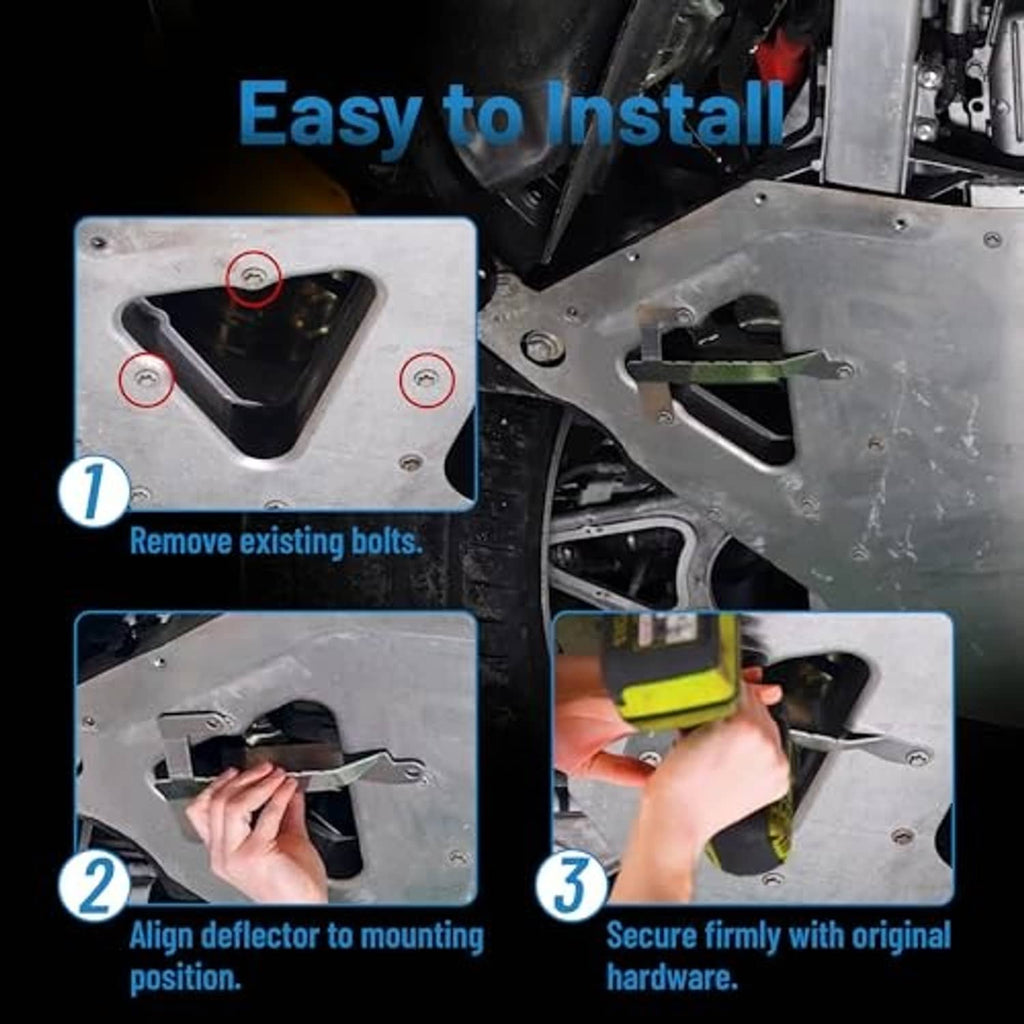 Silver air deflector shield with mounting bracket and installation bolt holes