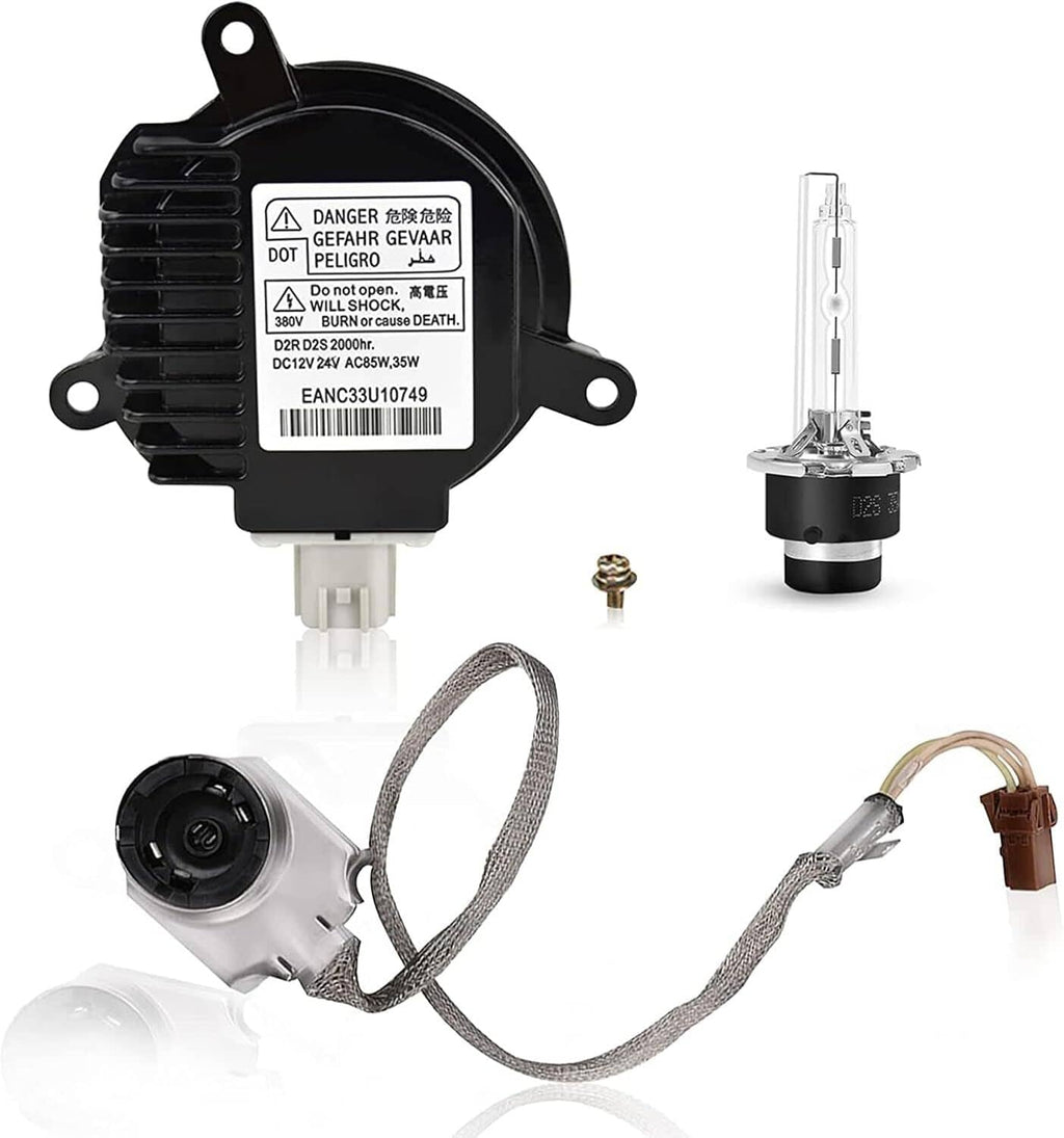 HID xenon headlight ballast with igniter cord and black mounting housing