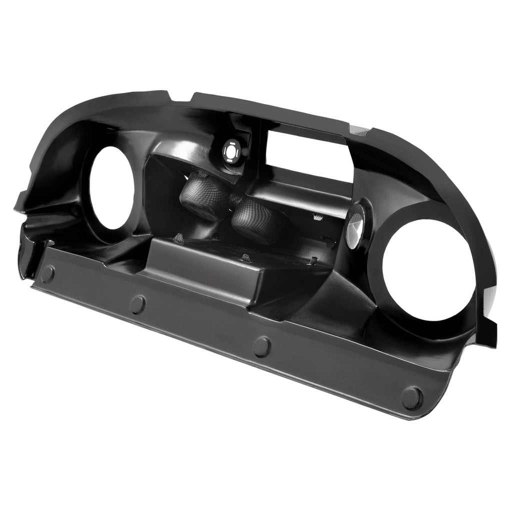 Dark golf cart radio dash cover with two round speaker openings and a central rectangular panel.