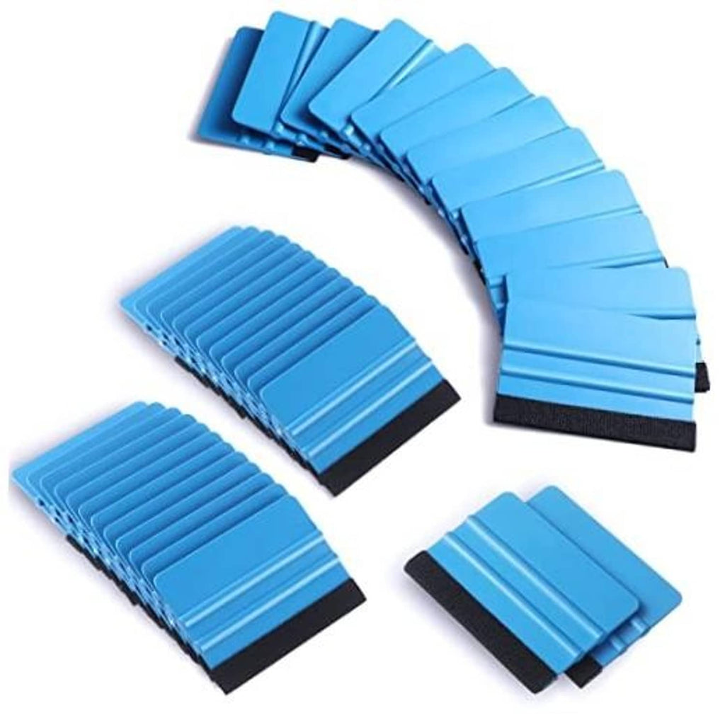 24-pack vinyl decal squeegees, blue blades with black felt edges