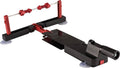 Compact fishing line spooler with red side posts and black mounting base