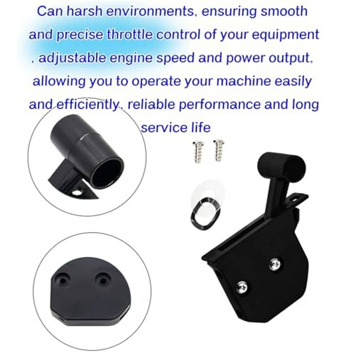 Black throttle control handle with two screws and circular ring