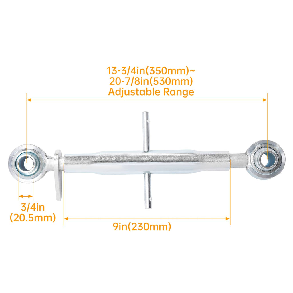 Adjustable top link dimensions: galvanized 3-point hitch bar with end joints