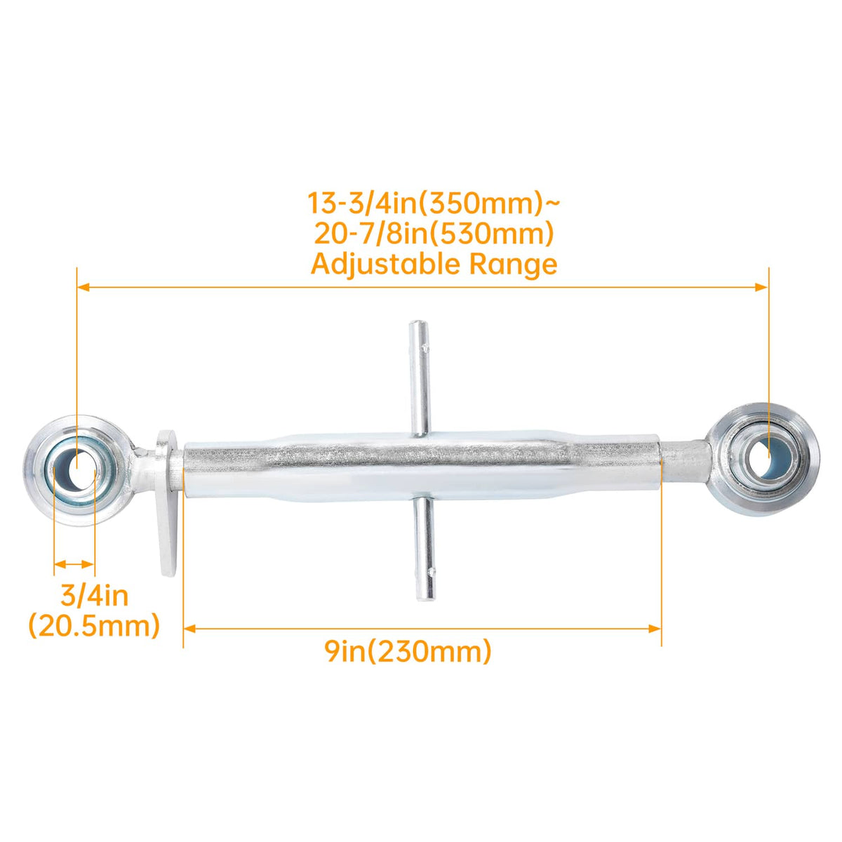 Adjustable top link dimensions: galvanized 3-point hitch bar with end joints